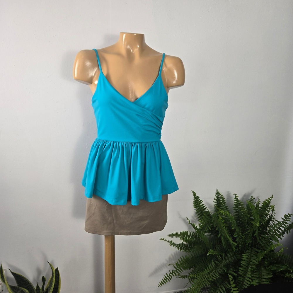 Susana Monaco Womens Peplum Cami Small Turquoise Blue Surplice Wrap‎ Top Beach